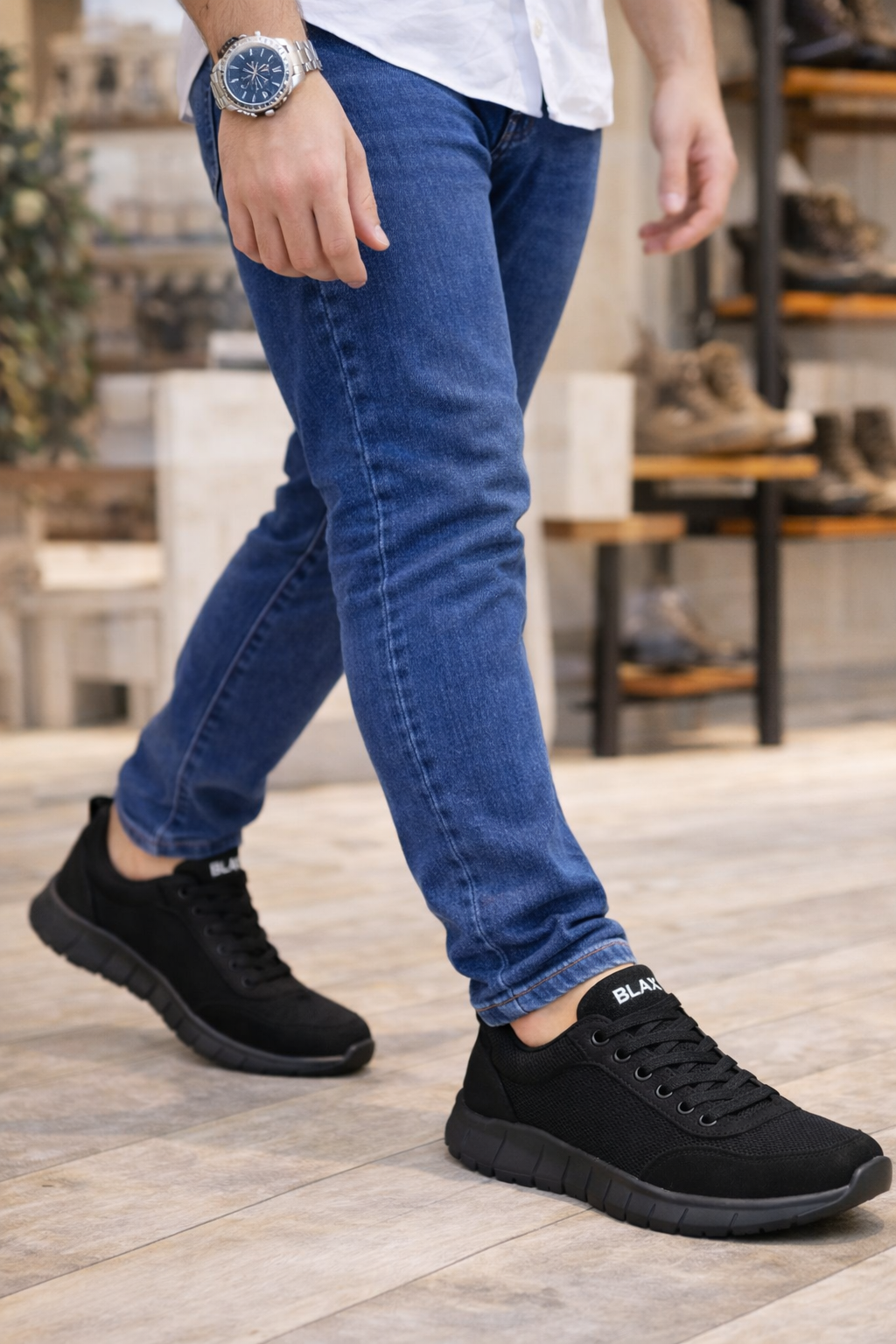 JY063 Rivo Erkek Günlük Bağcıklı Triko Süet Spor Sneaker Ayakkabı TSST - Siyah - Görsel 2