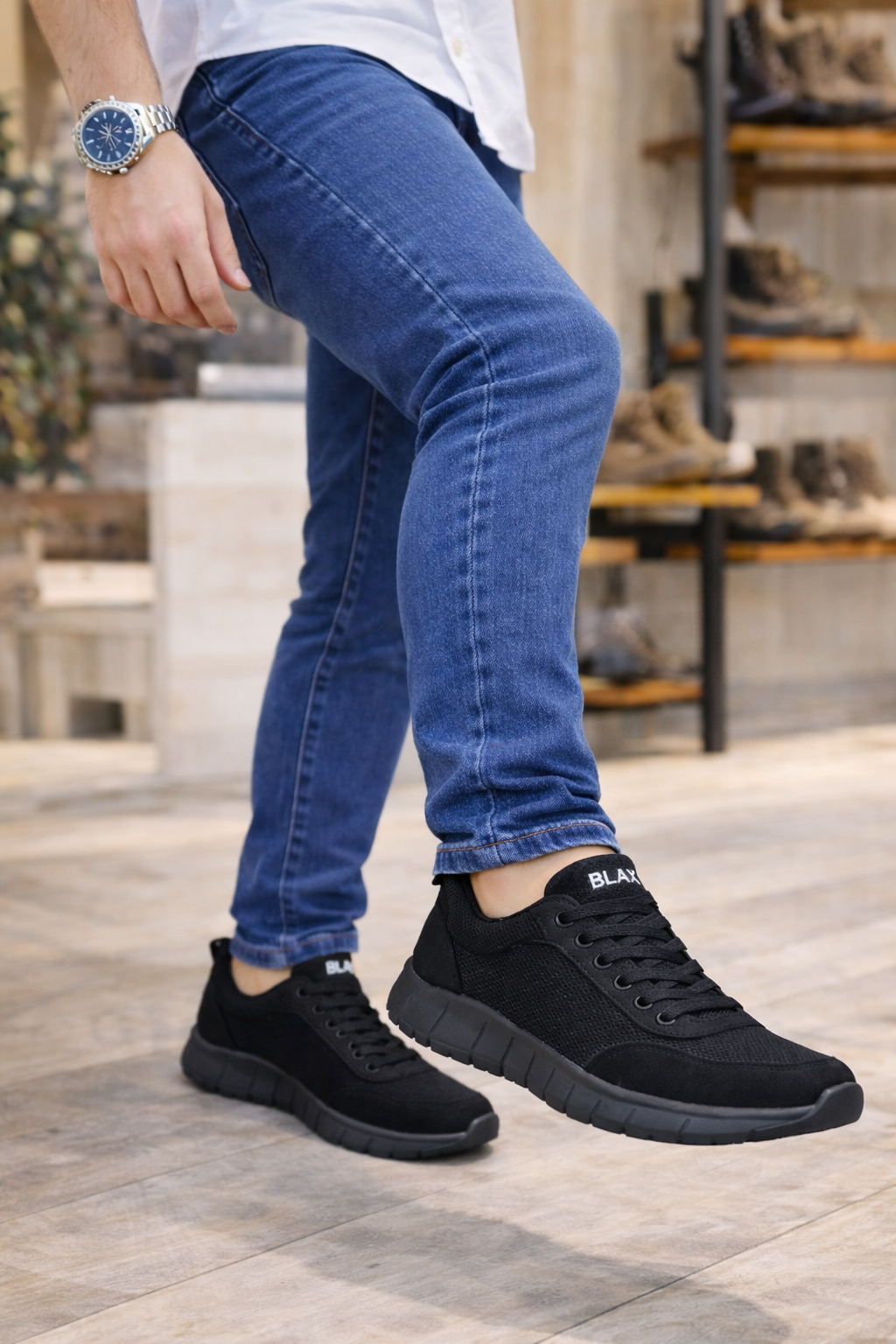 JY063 Rivo Erkek Günlük Bağcıklı Triko Süet Spor Sneaker Ayakkabı TSST - Siyah - Görsel 3