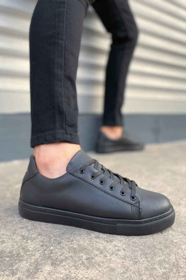 JY122 Mode Bağcıklı Cilt Erkek Günlük Sneaker Ayakkabı CST - Siyah