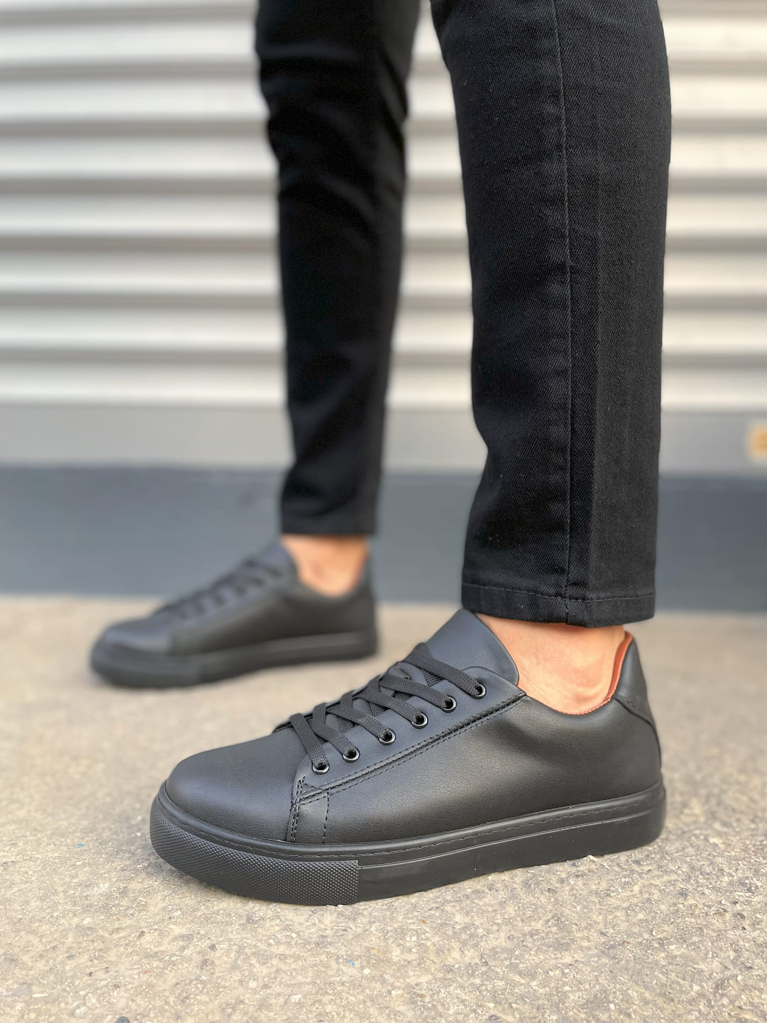 JY122 Mode Bağcıklı Cilt Erkek Günlük Sneaker Ayakkabı CST - Siyah - Görsel 2