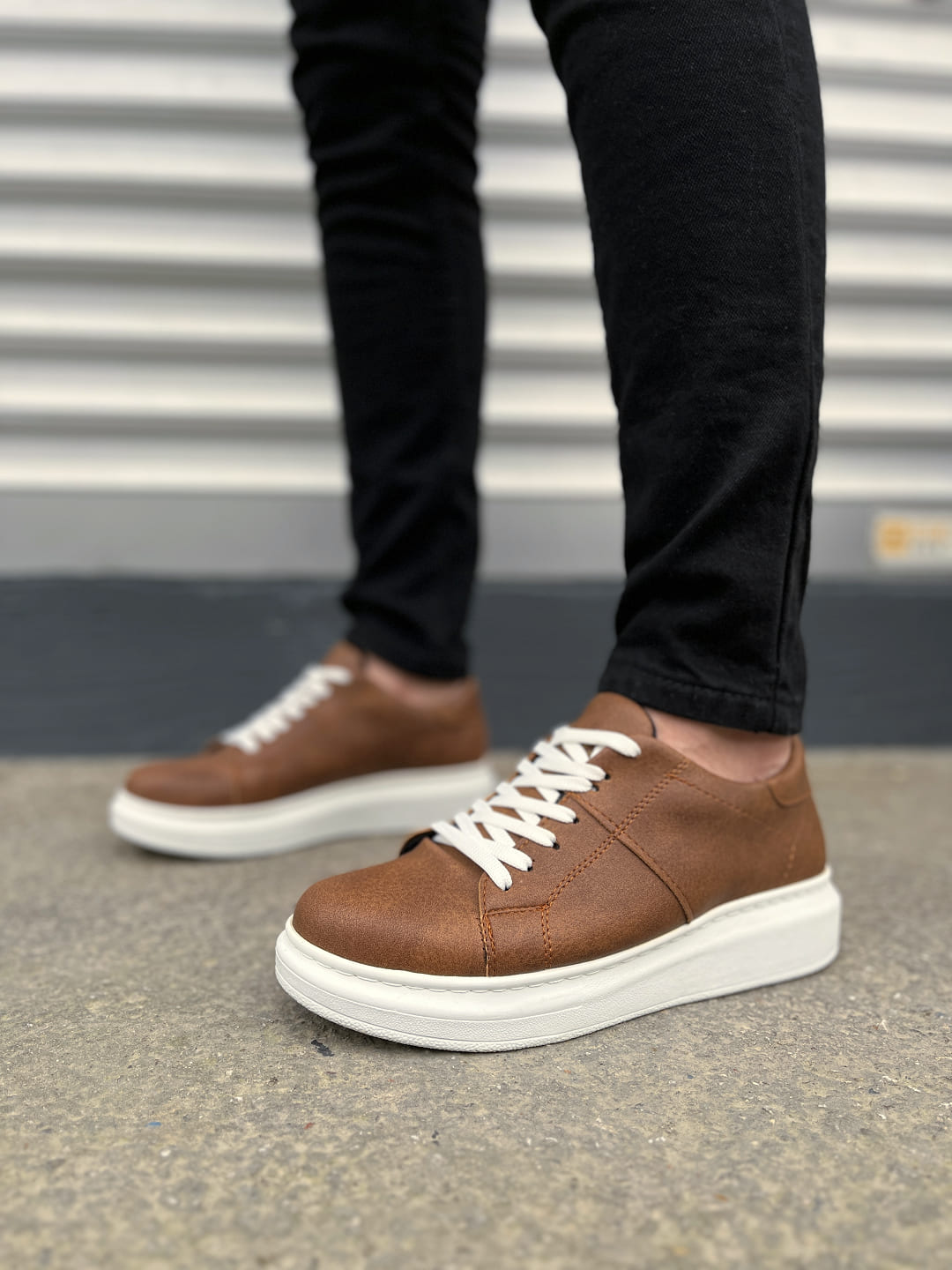 JY151 Boost Bağcıklı Cilt Erkek Günlük Sneaker Ayakkabı CBT - Taba - Görsel 2