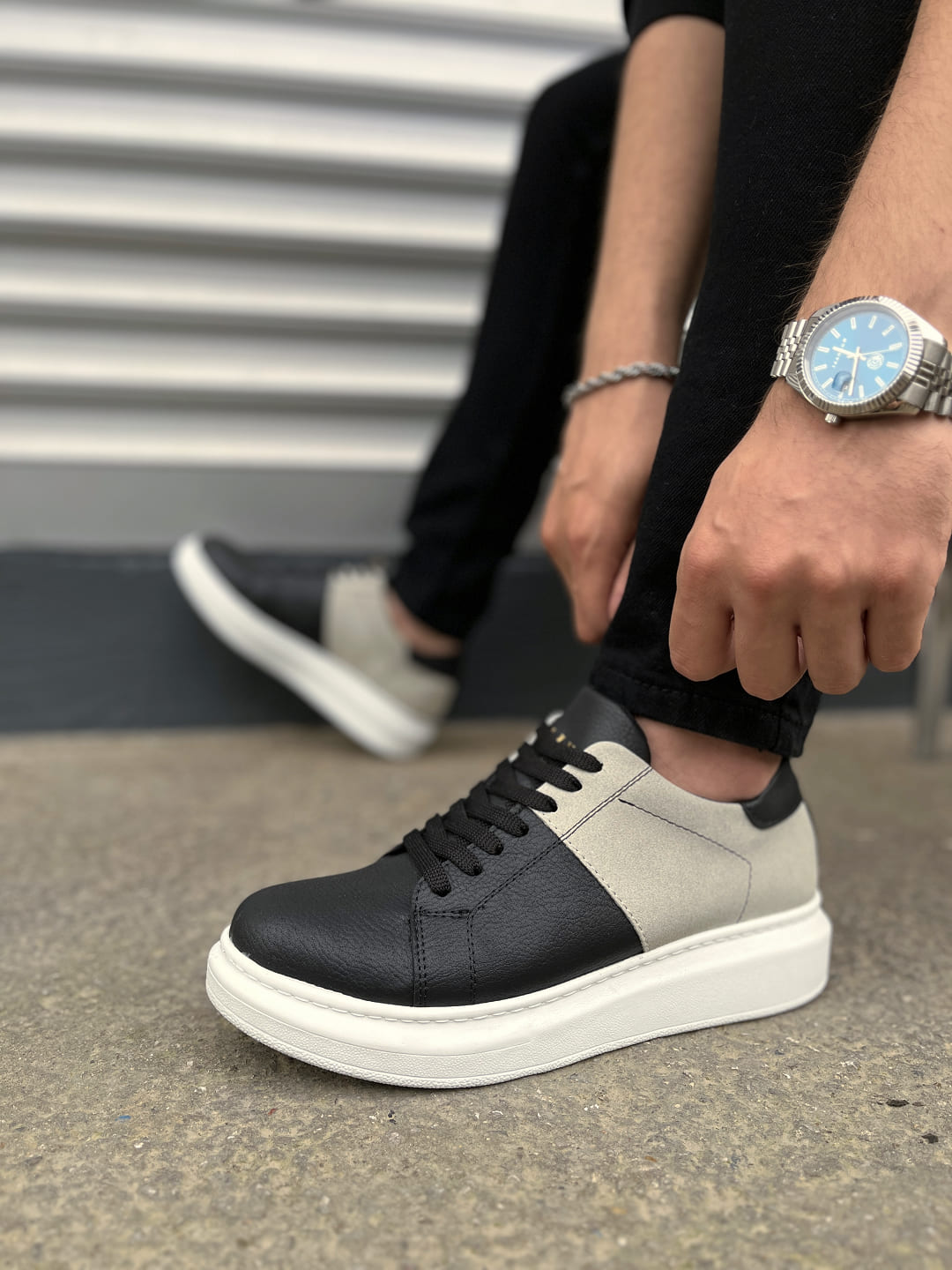 JY151 Boost Bağcıklı Cilt Süet Erkek Günlük Sneaker Ayakkabı CSBT - Siyah/Gri - Görsel 3