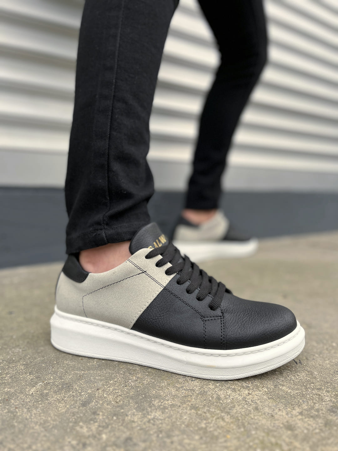 JY151 Boost Bağcıklı Cilt Süet Erkek Günlük Sneaker Ayakkabı CSBT - Siyah/Gri