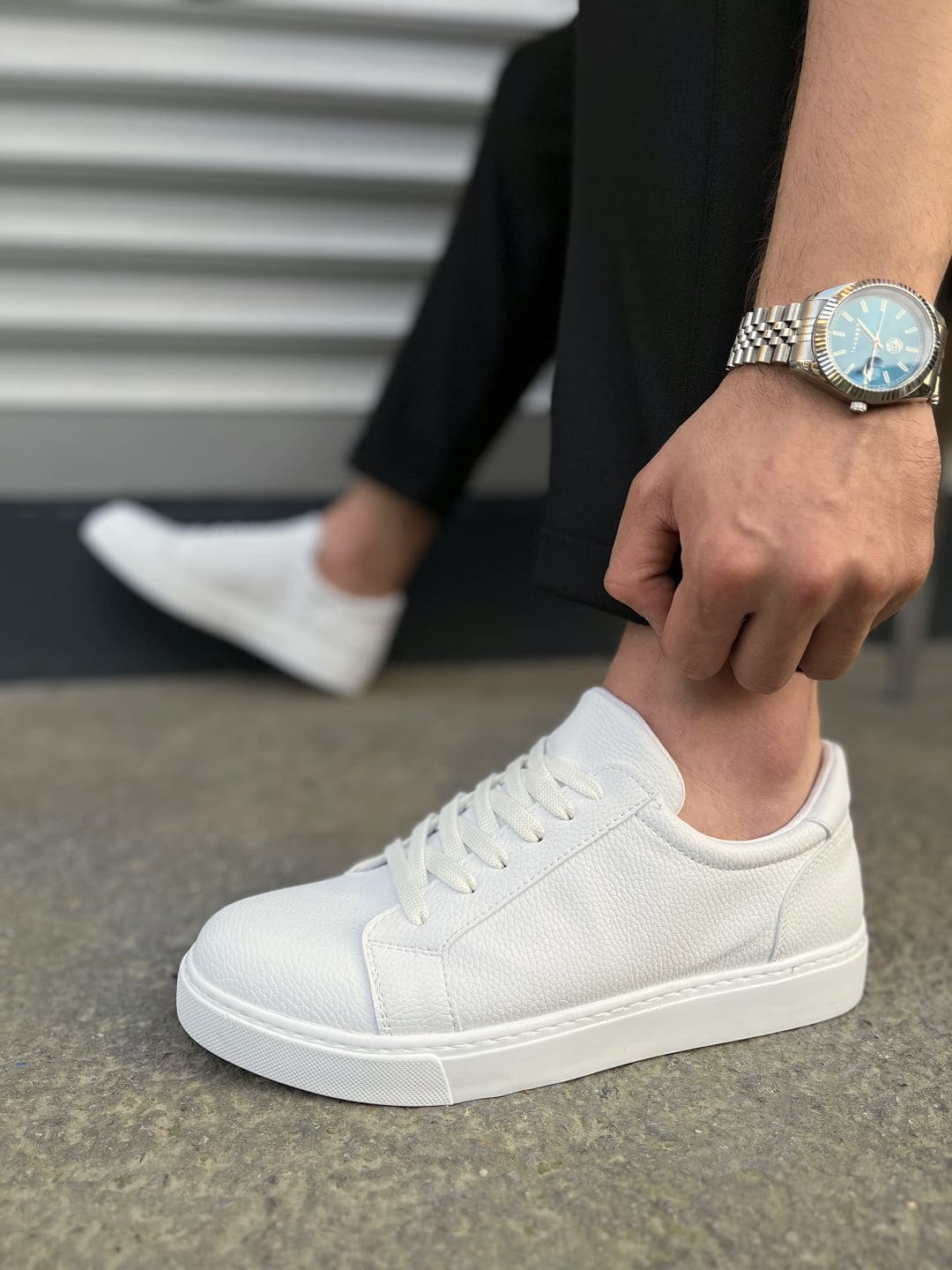 JY165 Elite Bağcıklı Cilt Erkek Günlük Sneaker Ayakkabı CBT - Beyaz - Görsel 3