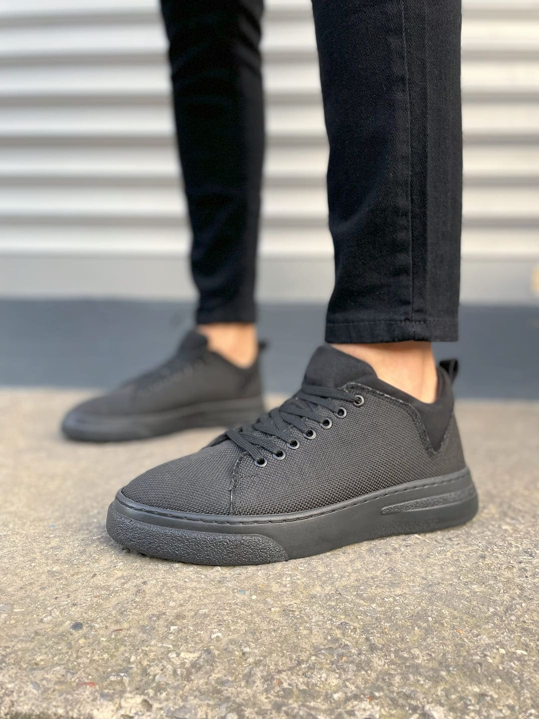 JY204 Flex Bağcıklı Keten Kumaş Erkek Günlük Sneaker Ayakkabı KST - Siyah - Görsel 2