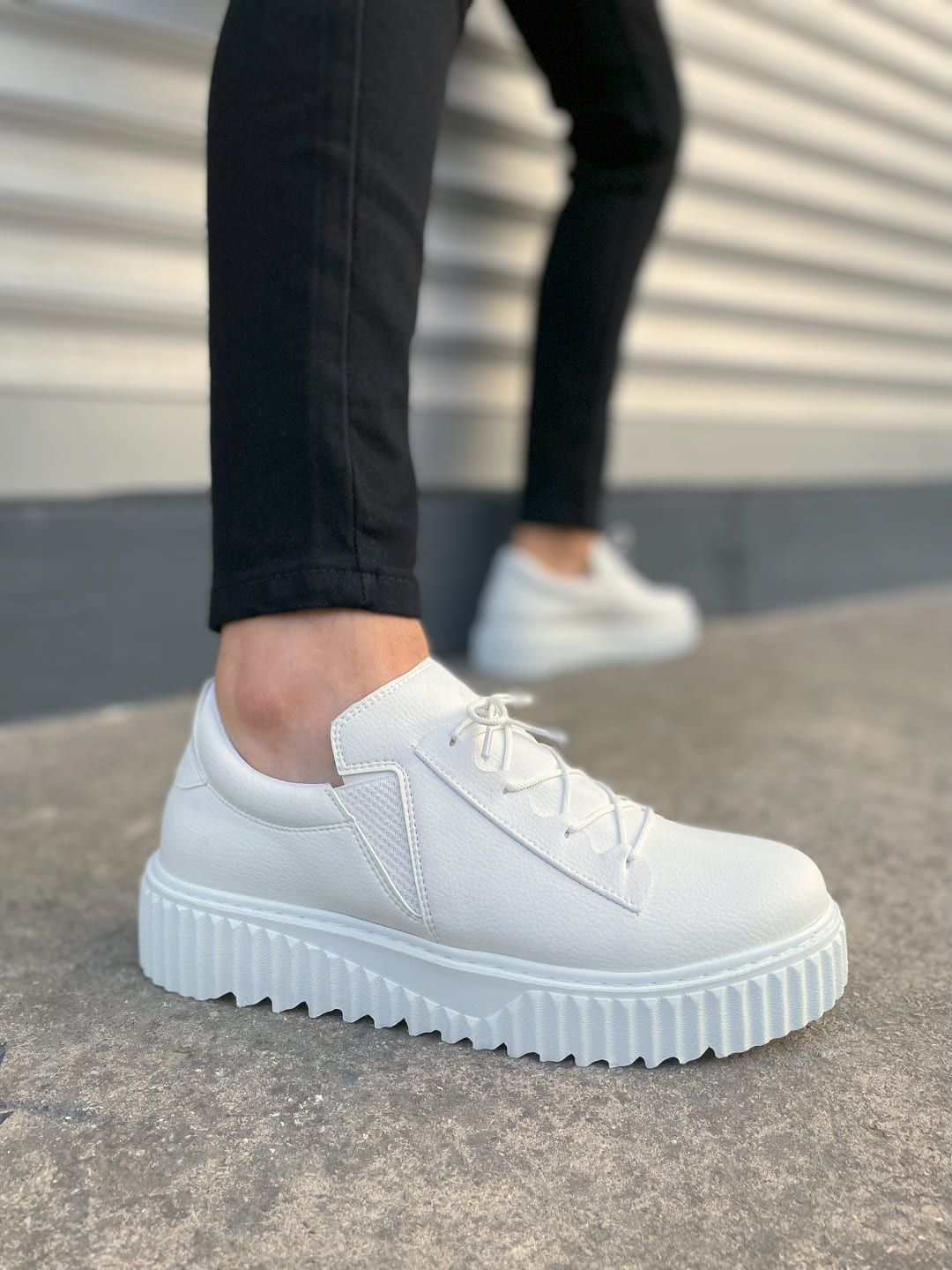 JY502 Bold Bağcıklı Cilt Erkek Günlük Sneaker Ayakkabı CBT - Beyaz