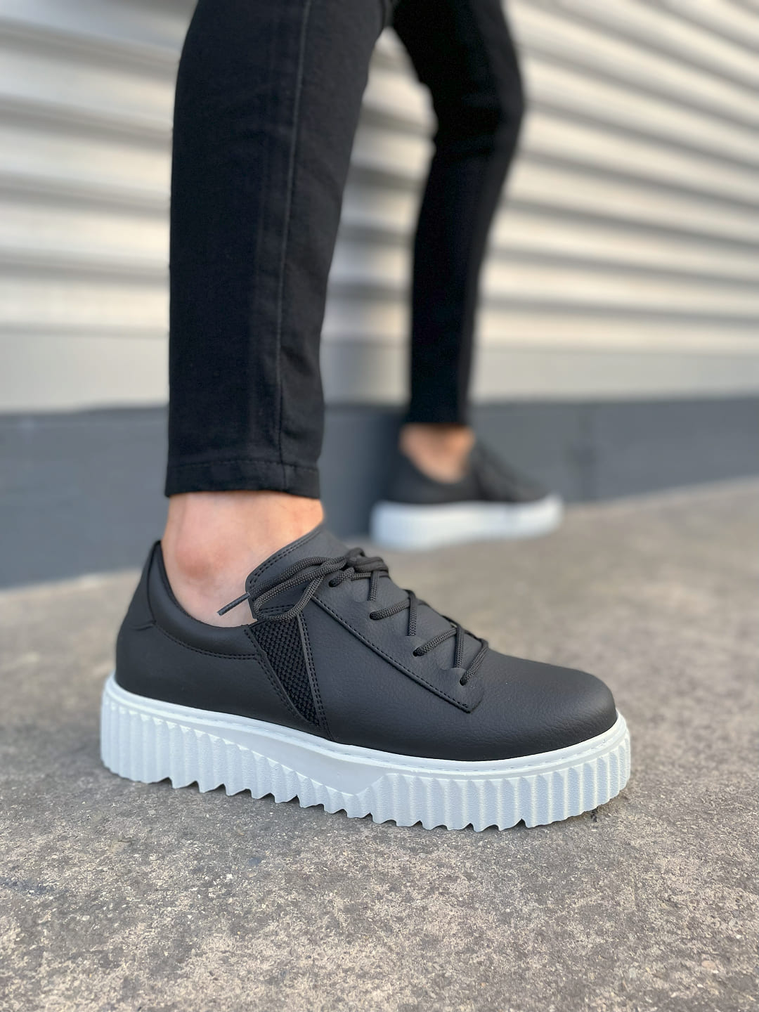 JY502 Bold Bağcıklı Cilt Erkek Günlük Sneaker Ayakkabı CBT - Siyah