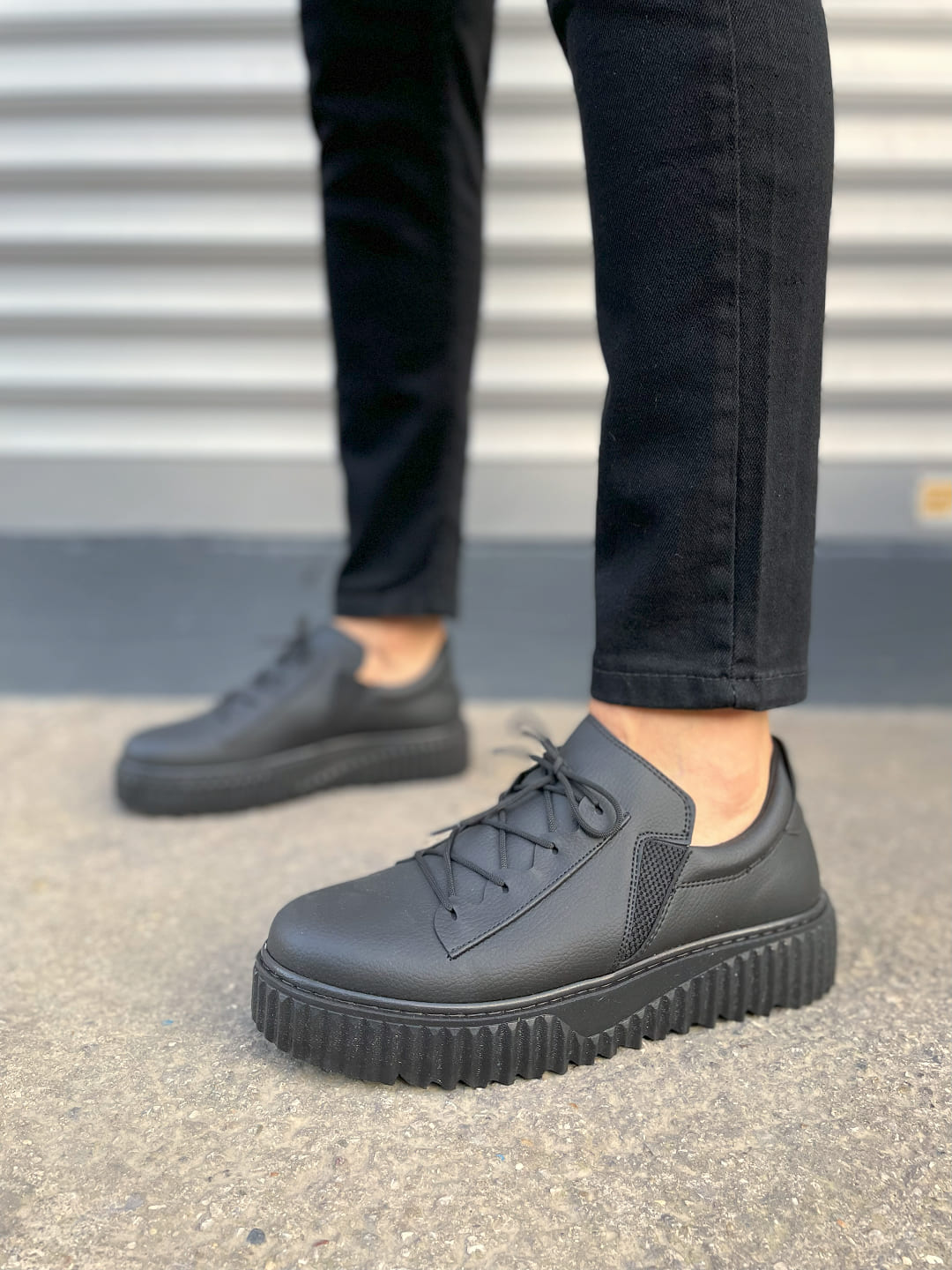 JY502 Bold Bağcıklı Cilt Erkek Günlük Sneaker Ayakkabı CST - Siyah - Görsel 2