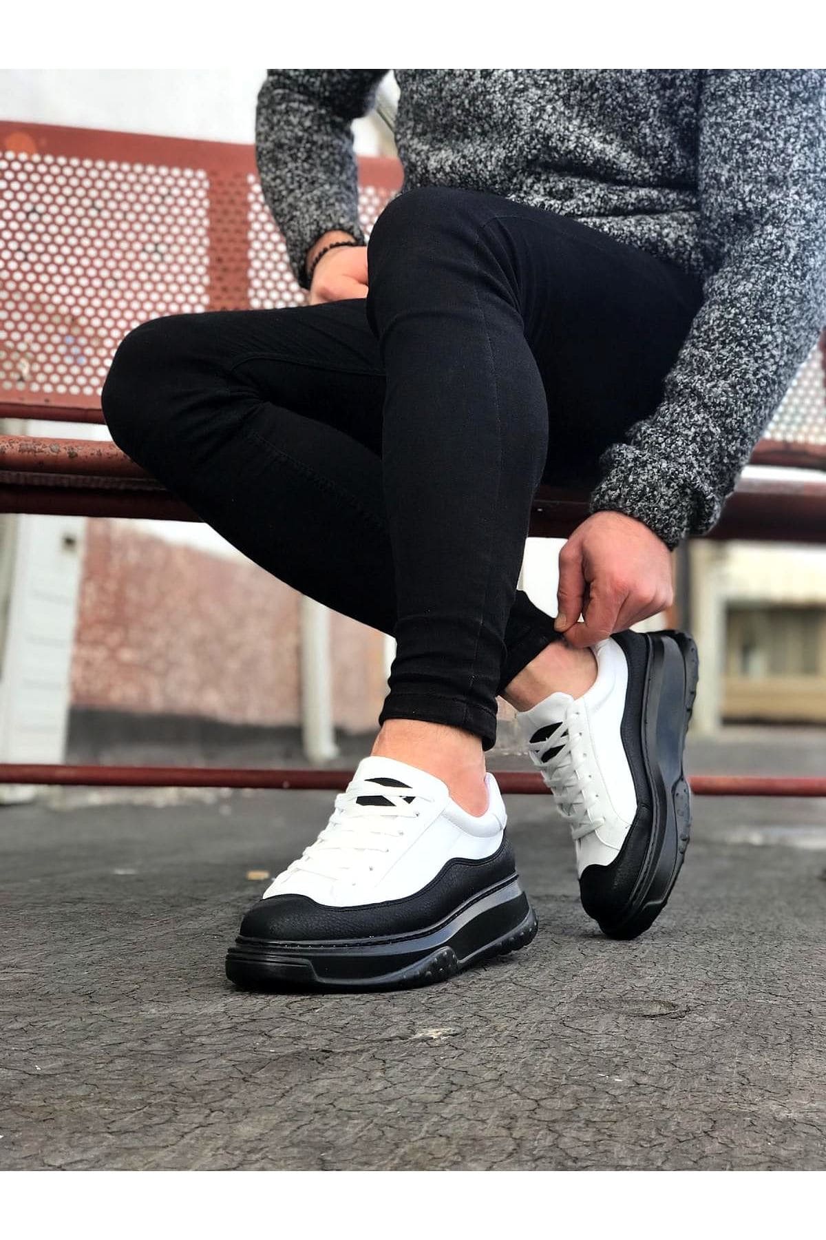 JY507 Alone Bağcıklı Cilt Erkek Günlük Sneaker Ayakkabı CST Beyaz/Siyah - Görsel 2