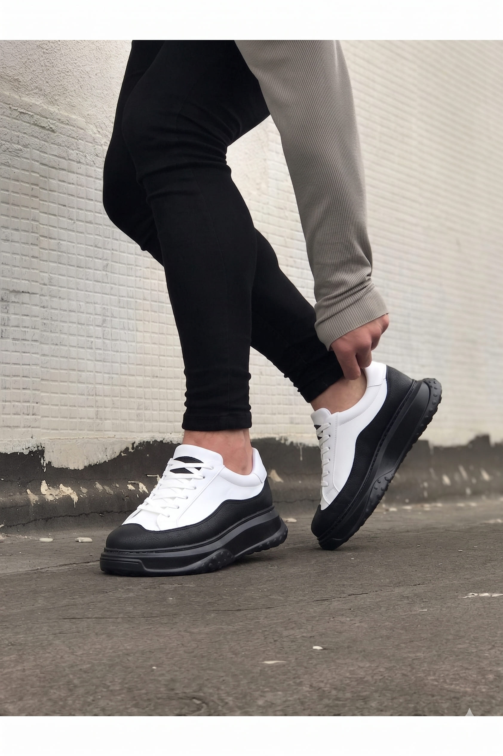 JY507 Alone Bağcıklı Cilt Erkek Günlük Sneaker Ayakkabı CST Beyaz/Siyah - Görsel 3