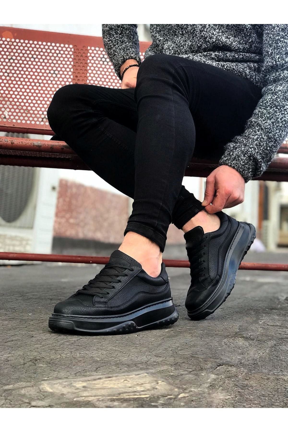 JY507 Alone Bağcıklı Cilt Erkek Günlük Sneaker Ayakkabı CST Siyah - Görsel 2