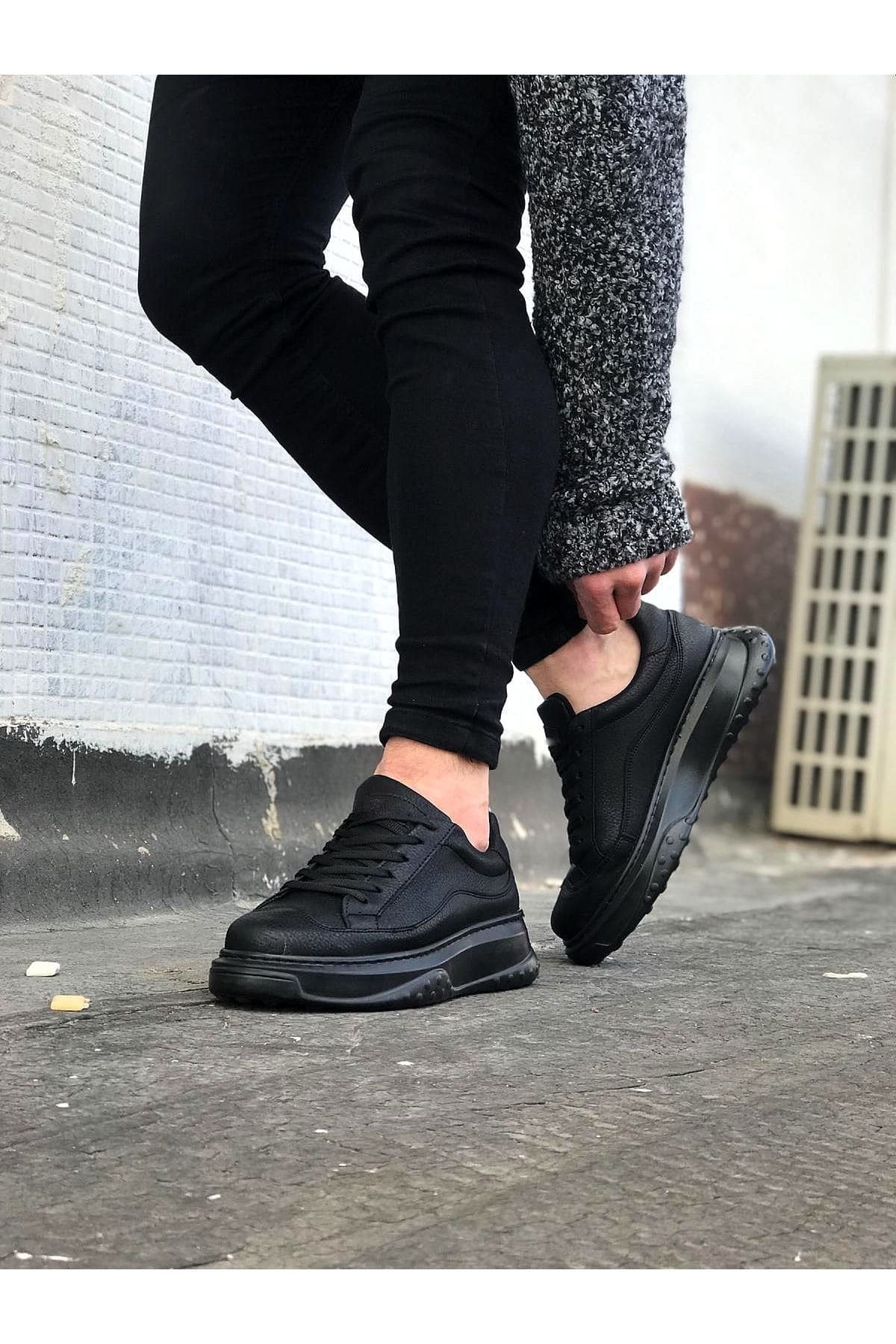 JY507 Alone Bağcıklı Cilt Erkek Günlük Sneaker Ayakkabı CST Siyah - Görsel 3