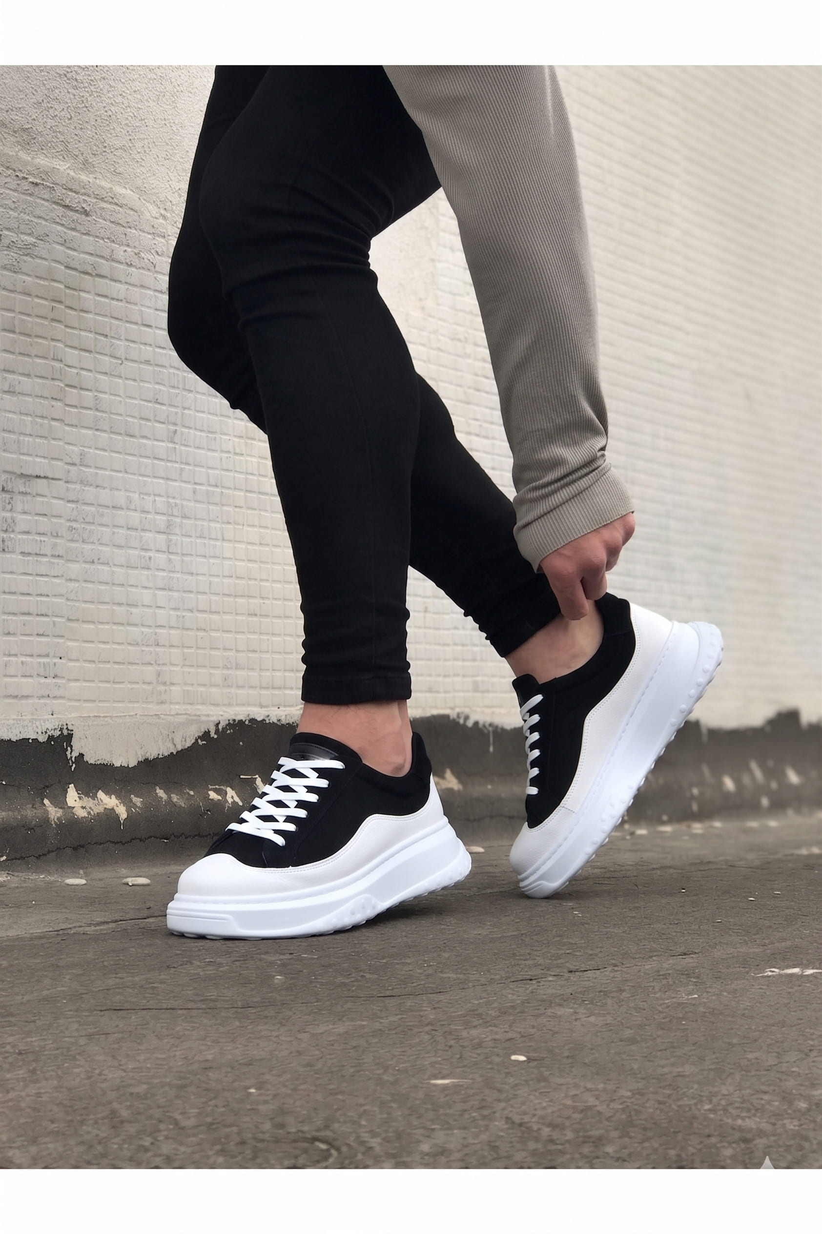 JY507 Alone Bağcıklı Süet Cilt Erkek Günlük Sneaker Ayakkabı SCBT Siyah/Beyaz - Görsel 3