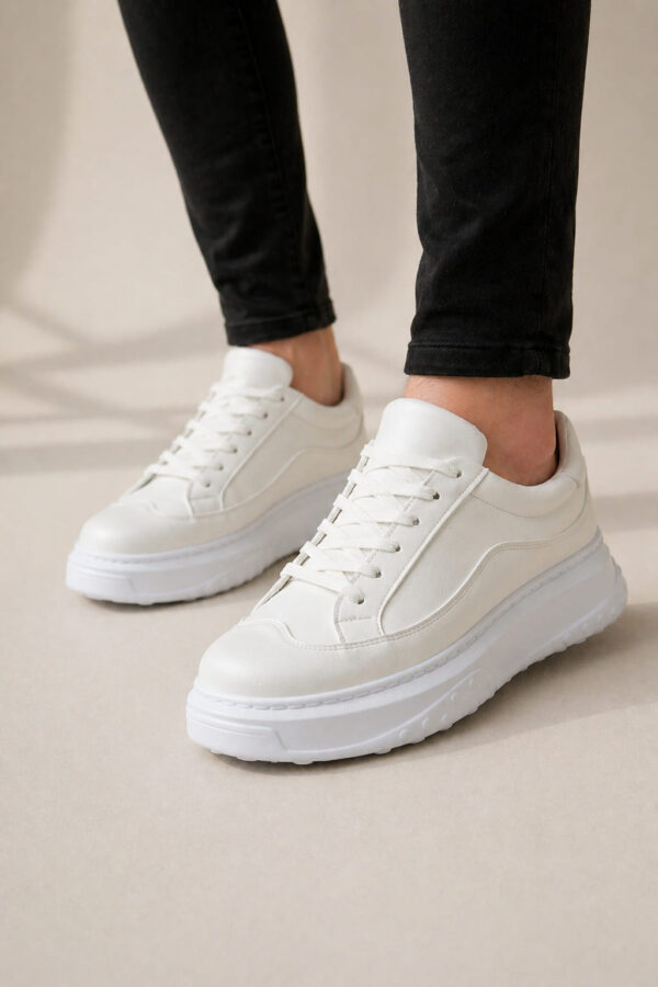 JY507 Dara Bağcıklı Cilt Erkek Günlük Sneaker Ayakkabı CBT Beyaz