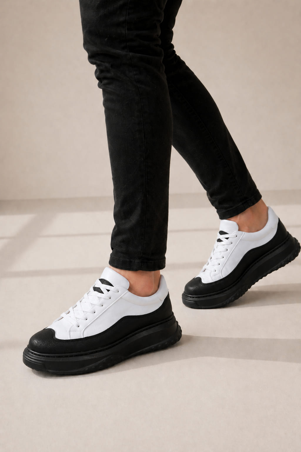 JY507 Dara Bağcıklı Cilt Erkek Günlük Sneaker Ayakkabı CST Beyaz/Siyah - Görsel 3