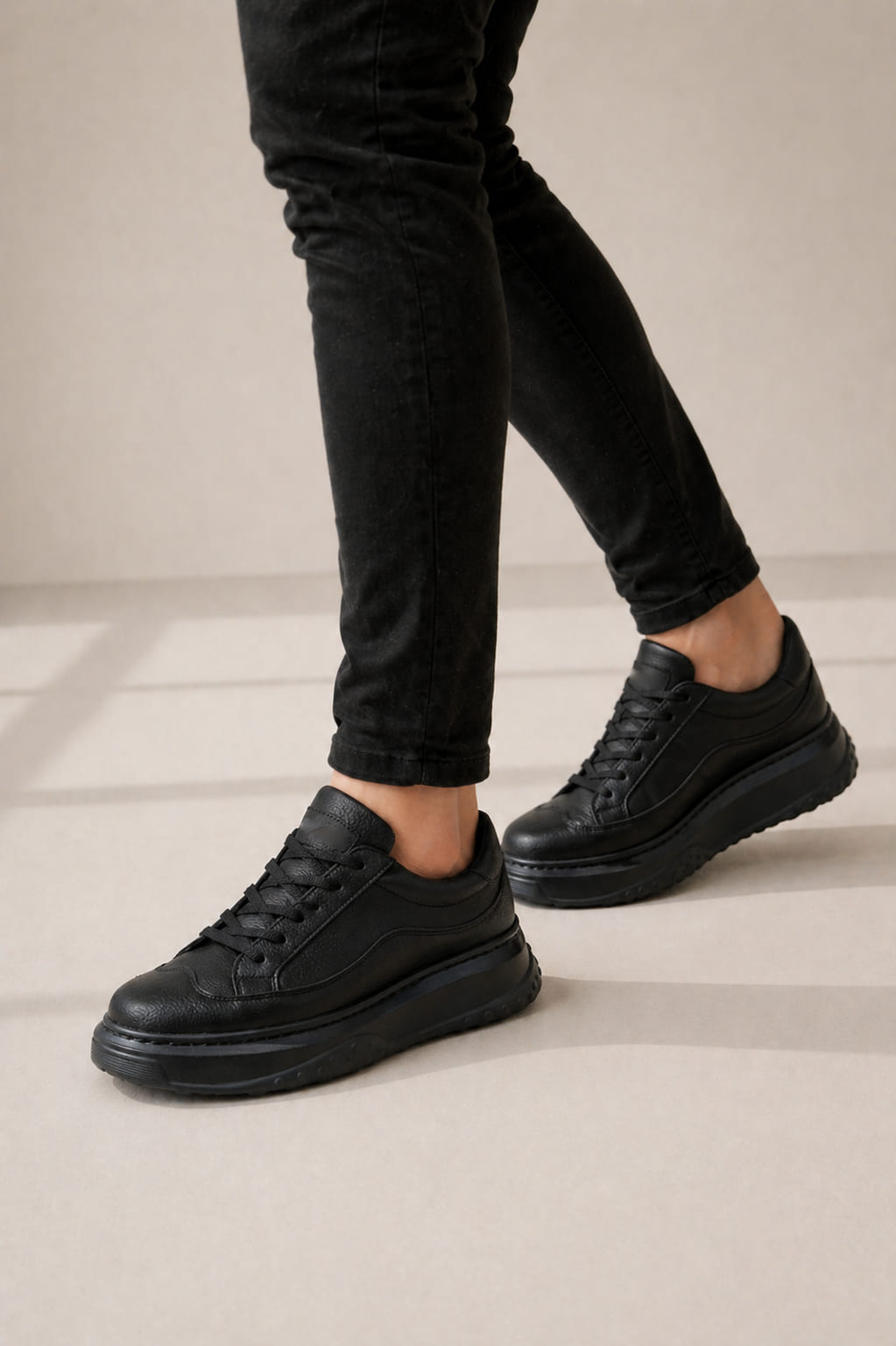 JY507 Dara Bağcıklı Cilt Erkek Günlük Sneaker Ayakkabı CST Siyah - Görsel 3