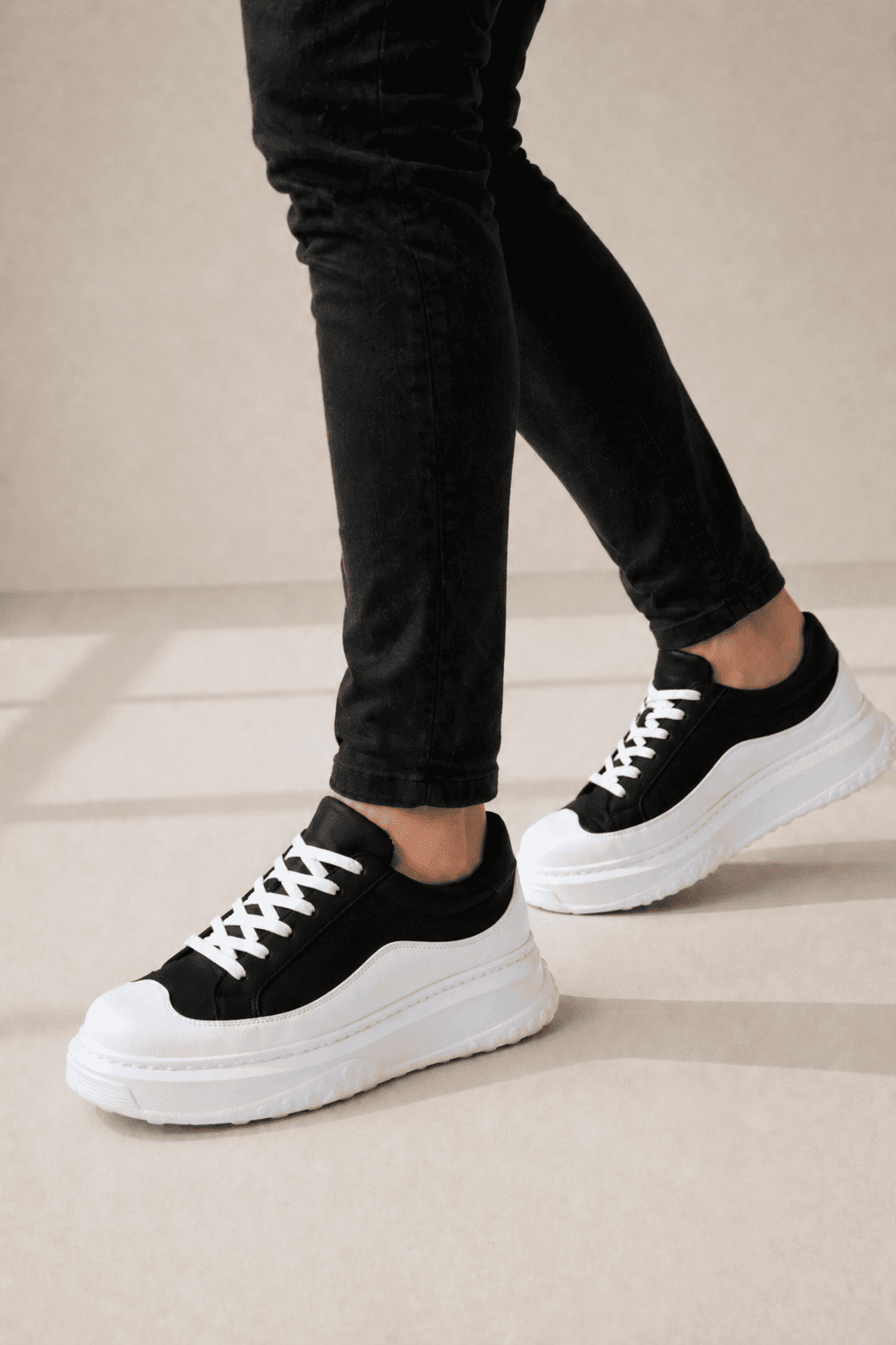 JY507 Dara Bağcıklı Süet Cilt Erkek Günlük Sneaker Ayakkabı SCBT Siyah/Beyaz - Görsel 3