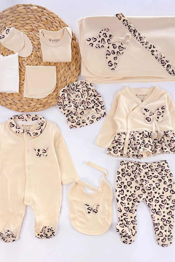 Leopar Desenli 10 Parça Kız Bebek Hastane Çıkışı Kutulu %100 Pamuk