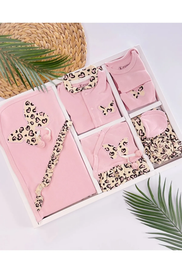 Leopar Desenli 10 Parça Kız Bebek Hastane Çıkışı Kutulu %100 Pamuk