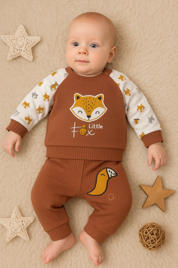 Littie Fox Nakışlı % 100 Pamuklu 2'li Erkek Takım