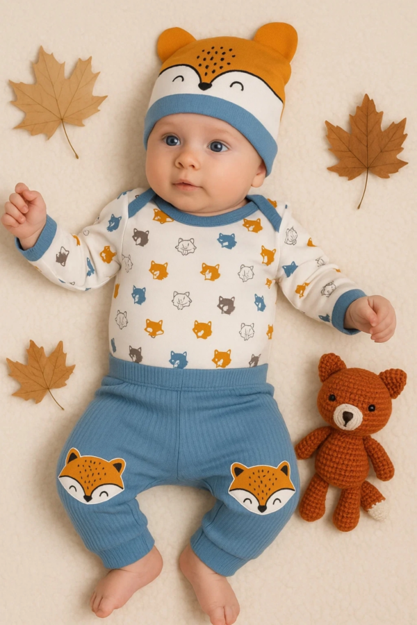 Little Fox Desenli 3'lü % 100 Pamuklu Erkek Takım