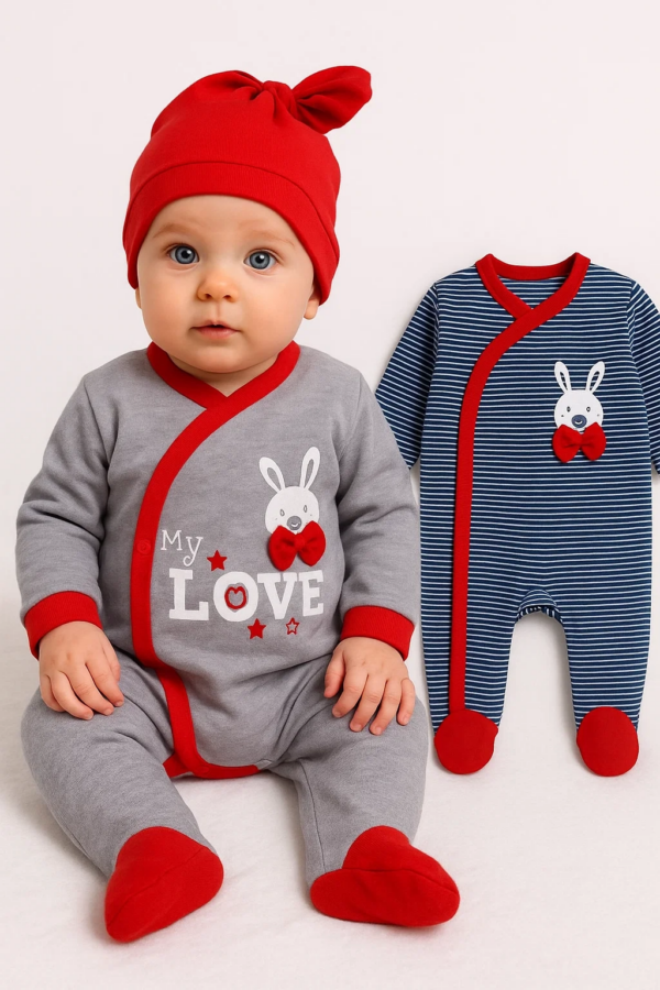 Love Desenli Erkek Bebek 4'lü Tulum Seti