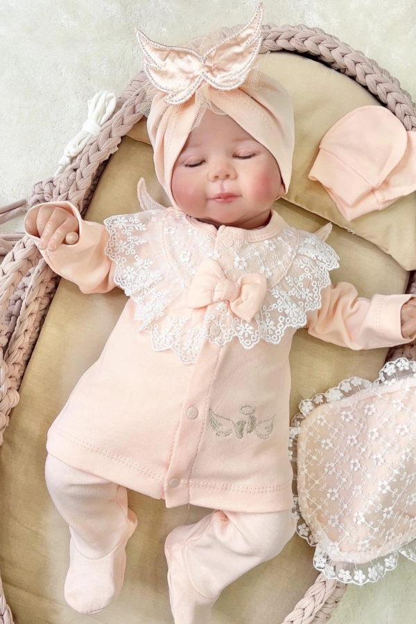 Melek Kanatlı % 100 Pamuk 5'li Kız Bebek Hastane Çıkış Seti
