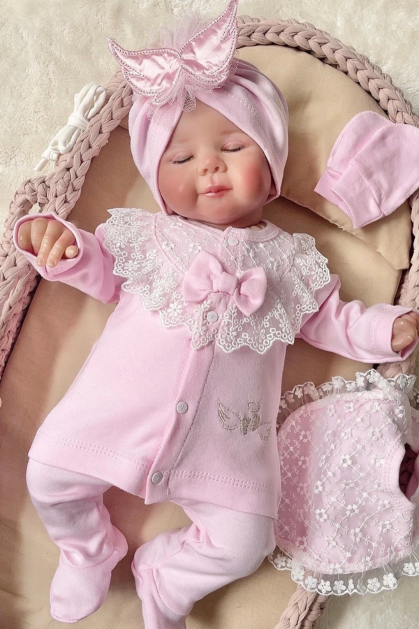 Melek Kanatlı % 100 Pamuk 5'li Kız Bebek Hastane Çıkış Seti