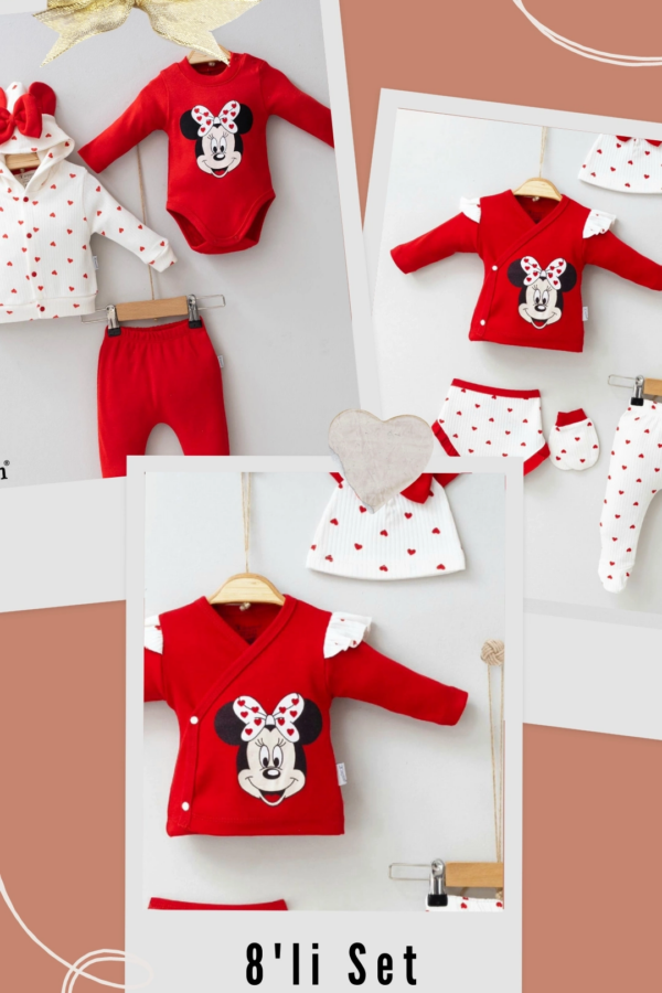 Mickey Desenli % 100 Pamuk 8'li Kız Bebek Hastane Çıkışı