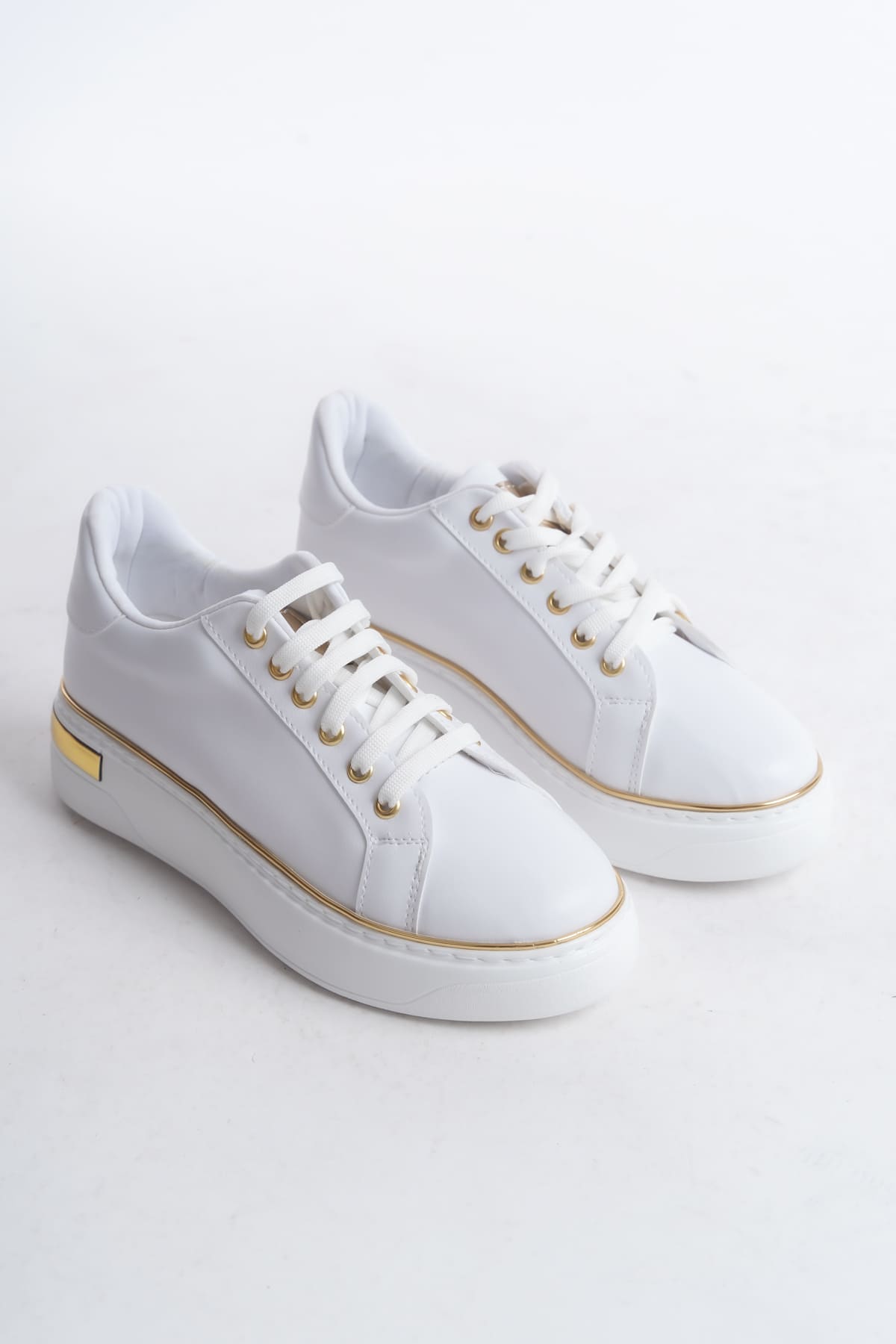 MINA Bağcıklı Ortopedik Taban Kadın Sneaker Spor Ayakkabı CBT - Beyaz/Altın - Görsel 4