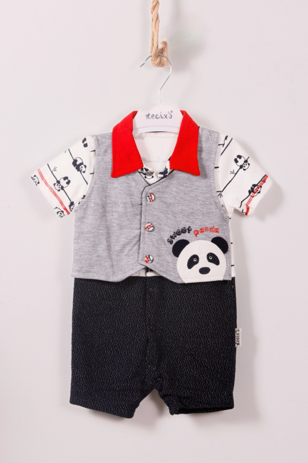 Panda Desenli Erkek Bebek Tulum