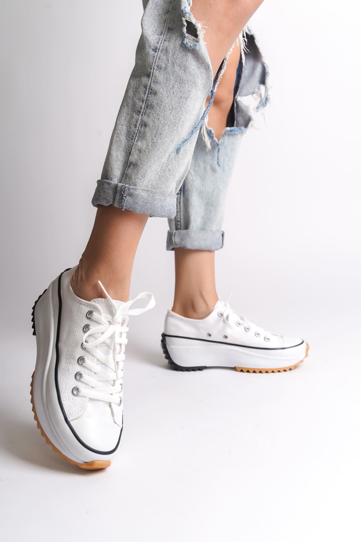 PARIS Bağcıklı Ortopedik Taban Kadın Sneaker Spor Ayakkabı TBT - Beyaz - Görsel 2