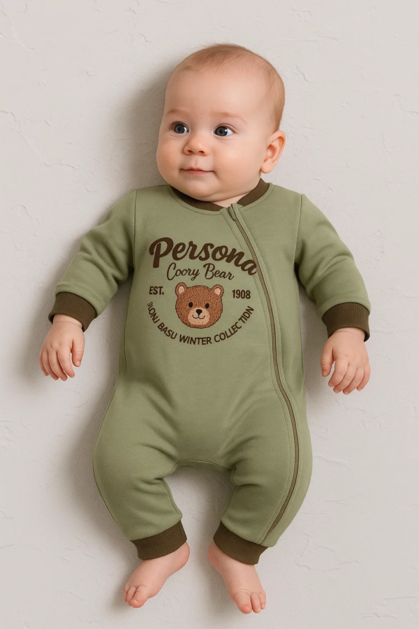 Persona Bear Nakışlı % 100 Pamuk Erkek Bebek Tulum