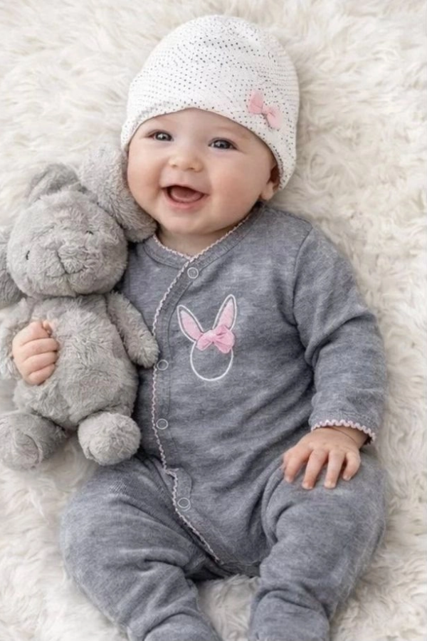 Sevimli Tavşan Desenli Kız Bebek 4’lü Tulum Seti