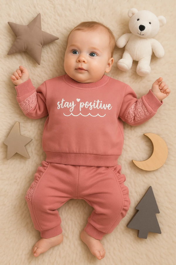 Stay Pozitive Dantelli 2'li Pamuk Kız Bebek Takım