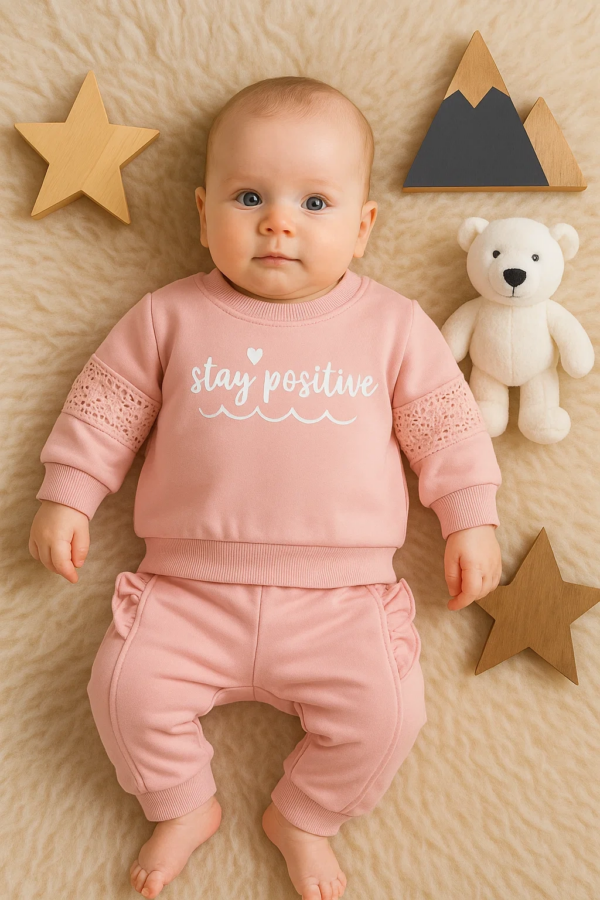 Stay Pozitive Dantelli 2'li Pamuk Kız Bebek Takım