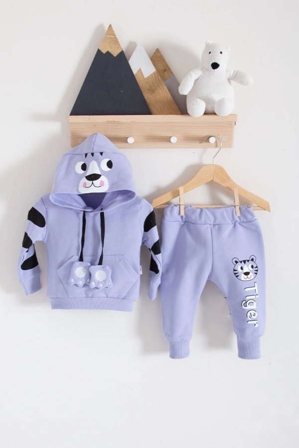 Tiger Baskılı Kapşonlu 2 Li Erkek Bebek Takım