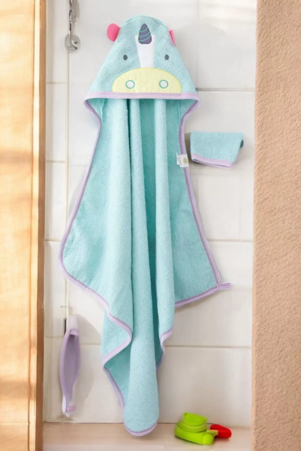 Unicorn Nakışlı Unisex Şapka Ve Keseli Bebek Banyo Havlusu