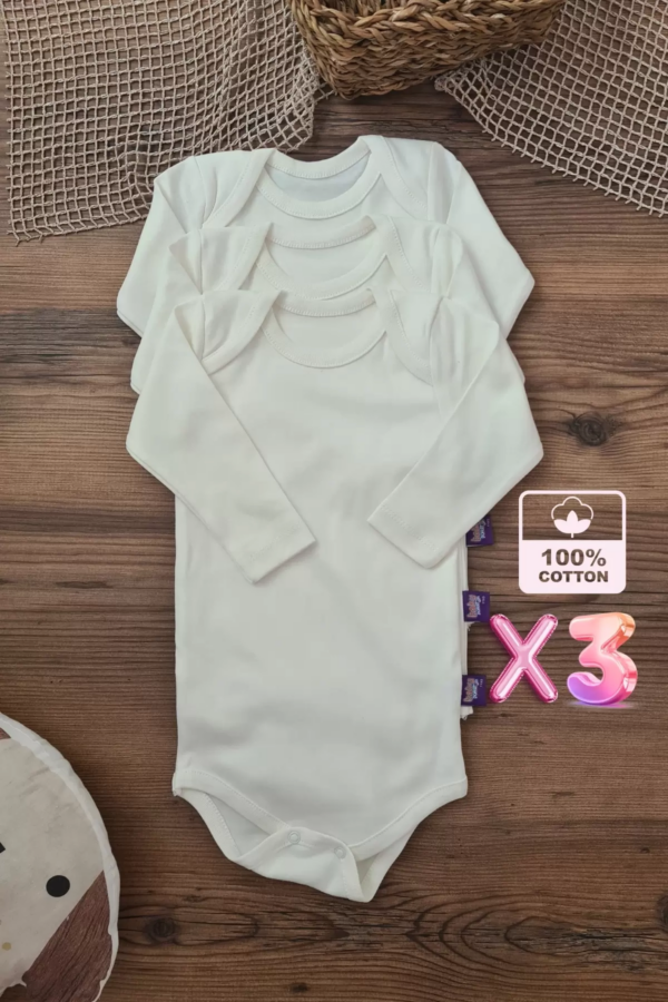 Unisex % 100 Pamuk Uzun Kol 3 Adet Bebek Ve Çocuk Body