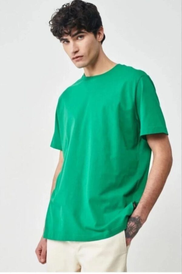 Erkek Düz Penye Tişört Bisiklet Yaka Kısa Kol Regular Fit T-Shirt - Yeşil