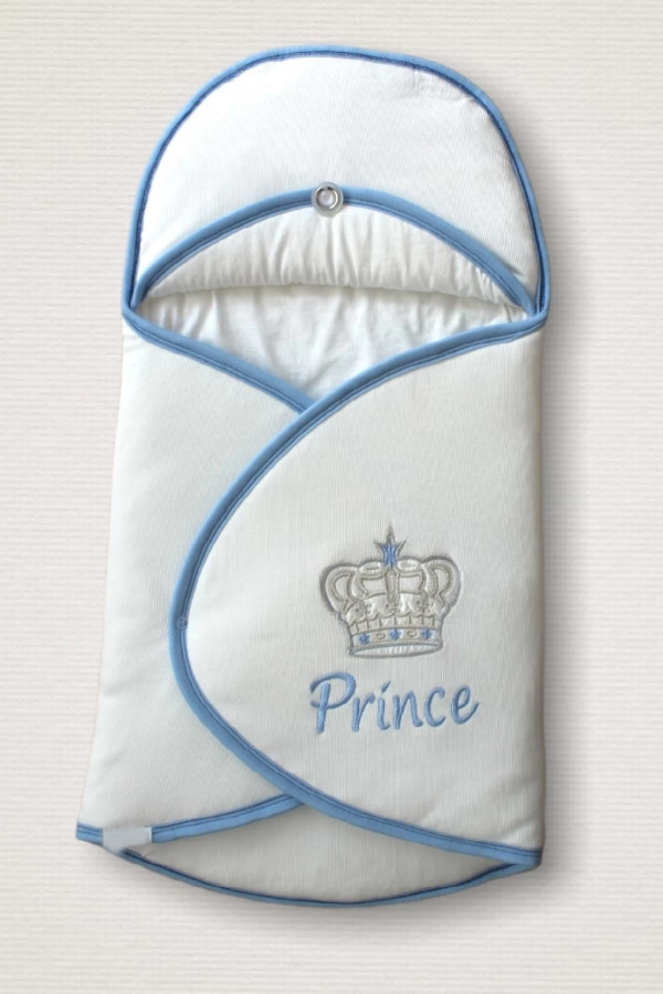 Yenidoğan Prince Nakışlı Çizgi Efektli Kız Bebek Klasik Kundak Bebek Battaniyesi Ekru