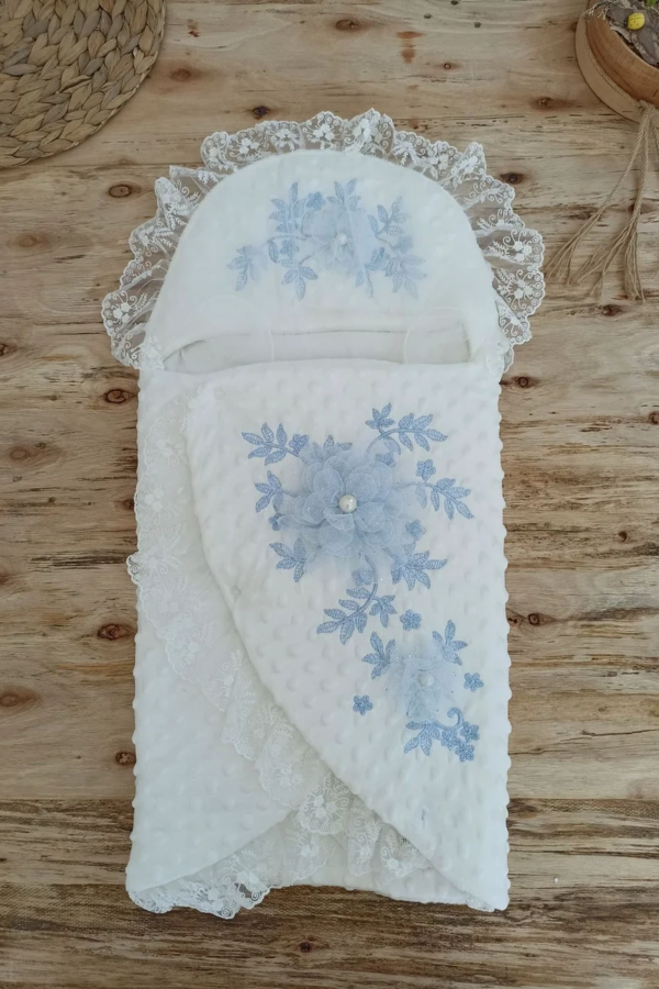 Yenidoğan Topçikli Gül Bahçesi Tül Örtülü Kız Erkek Bebek Klasik Kundak Bebek Battaniyesi