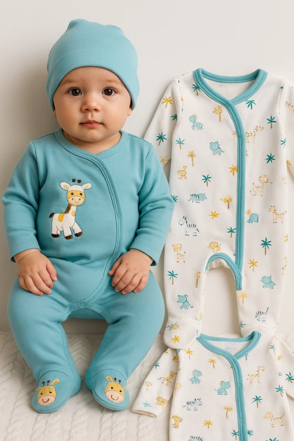 Zürafa Nakışlı Erkek Bebek 4'lü Tulum Seti