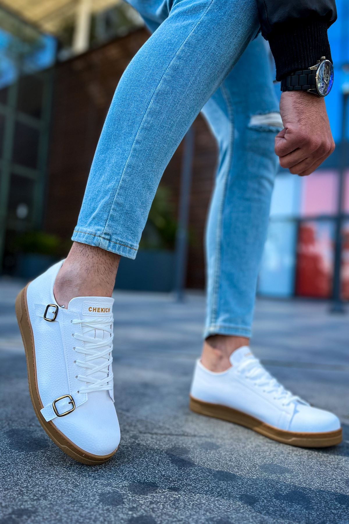 CH191 - CKT Side Buckle Erkek Ayakkabı BEYAZ - Görsel 2