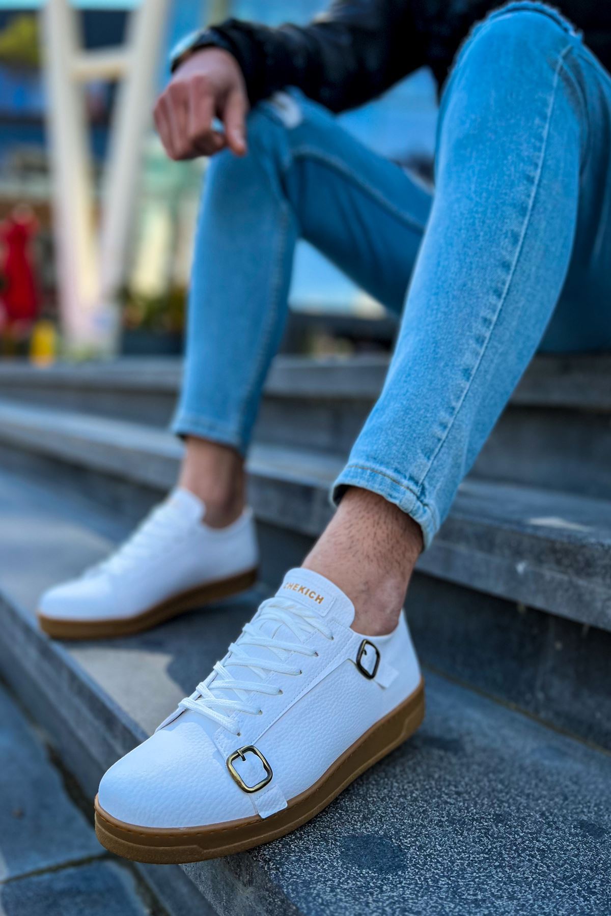 CH191 - CKT Side Buckle Erkek Ayakkabı BEYAZ - Görsel 4