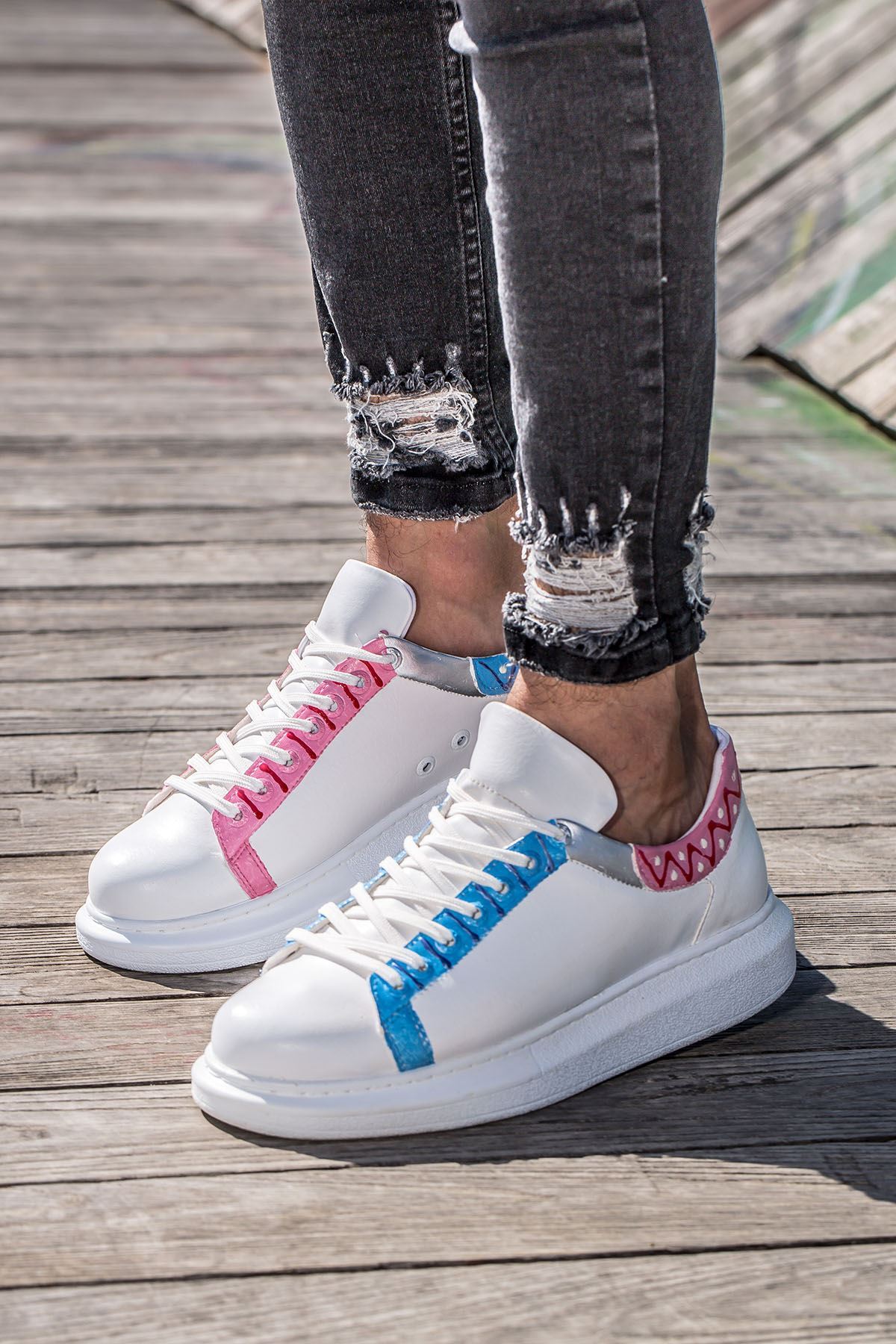 CH254 - CBT Pittura Erkek Ayakkabı 420 MAVI-PEMBE ISLEME - Görsel 2