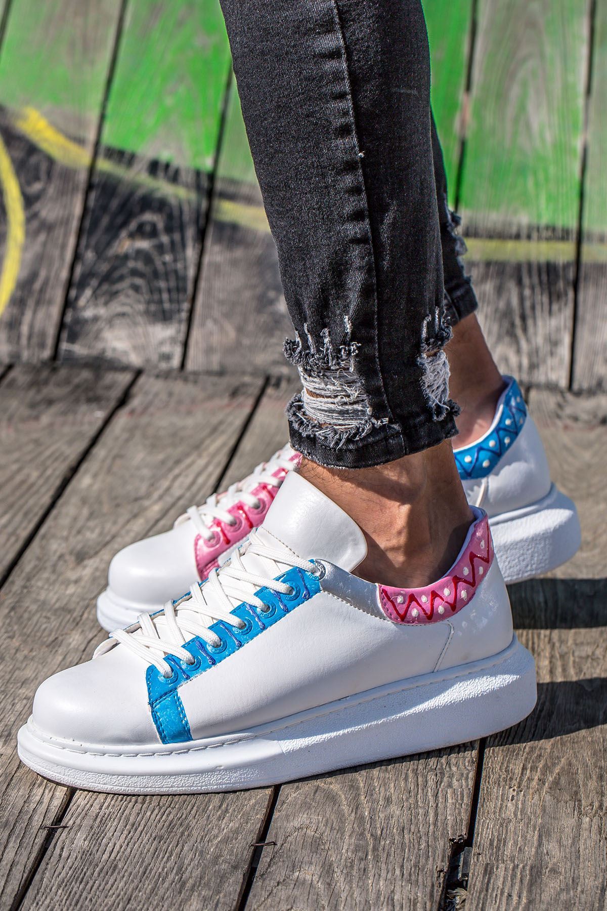 CH254 - CBT Pittura Erkek Ayakkabı 420 MAVI-PEMBE ISLEME - Görsel 3
