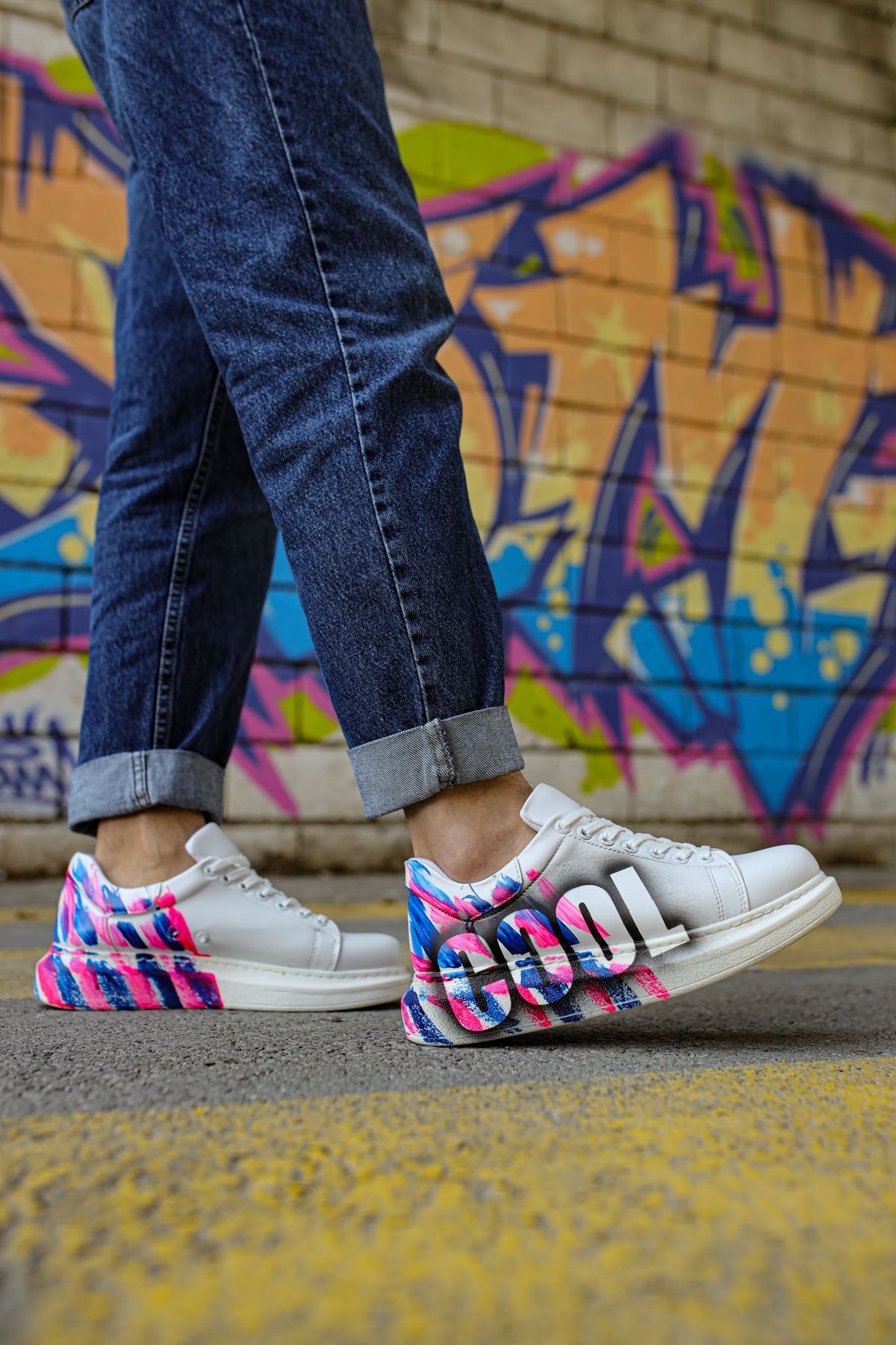 CH254 - CBT Pittura Erkek Ayakkabı 486 PEMBE / MAVI COOL