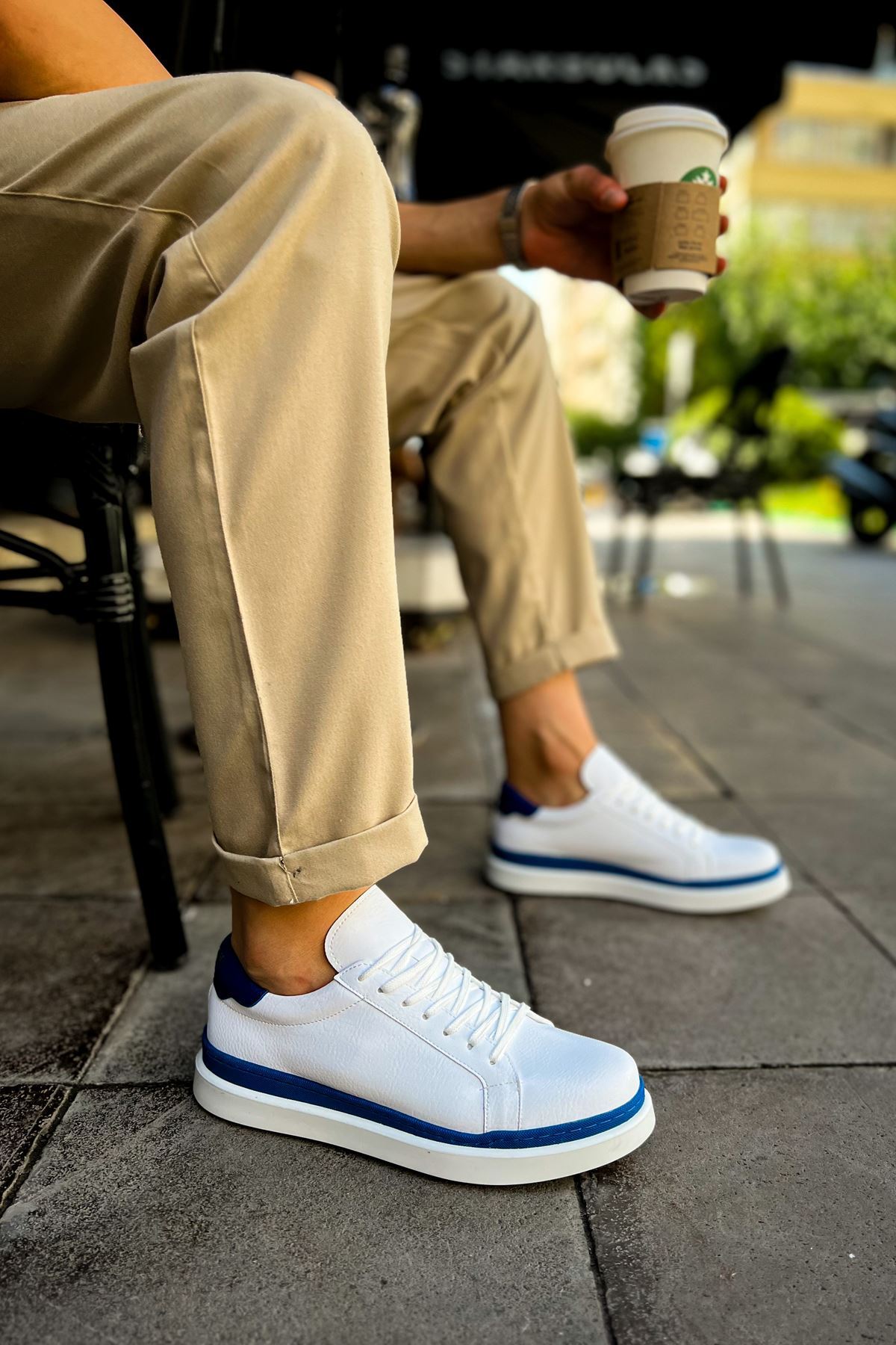CH979 - Santoni GBT Spor Erkek Ayakkabı BEYAZ/MAVI
