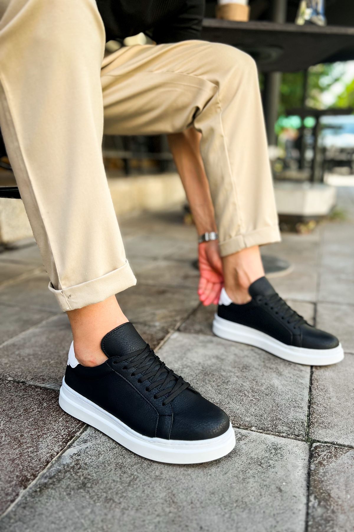 CH979 - Santoni GBT Spor Erkek Ayakkabı SIYAH/BEYAZ - Görsel 5